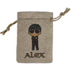 Brown Argyle Small Burlap Gift Bag - Front (Personalized)