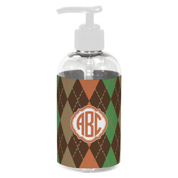 Brown Argyle Plastic Soap / Lotion Dispenser (8 oz - Small - White) (Personalized)