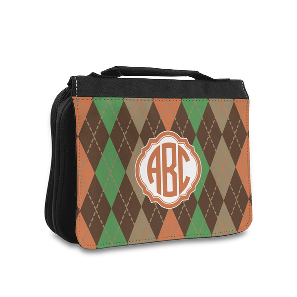 Custom Brown Argyle Toiletry Bag - Small (Personalized)