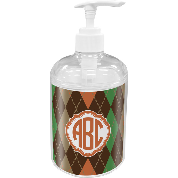 Custom Brown Argyle Acrylic Soap & Lotion Bottle (Personalized)