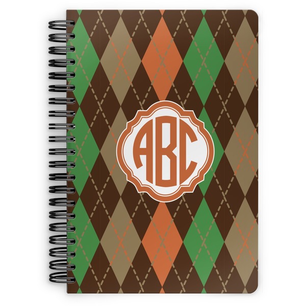 Custom Brown Argyle Spiral Notebook - 7x10 w/ Monogram
