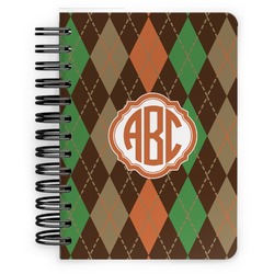 Brown Argyle Spiral Notebook - 5x7 w/ Monogram