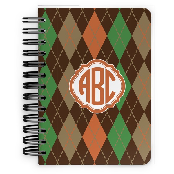 Custom Brown Argyle Spiral Notebook - 5x7 w/ Monogram