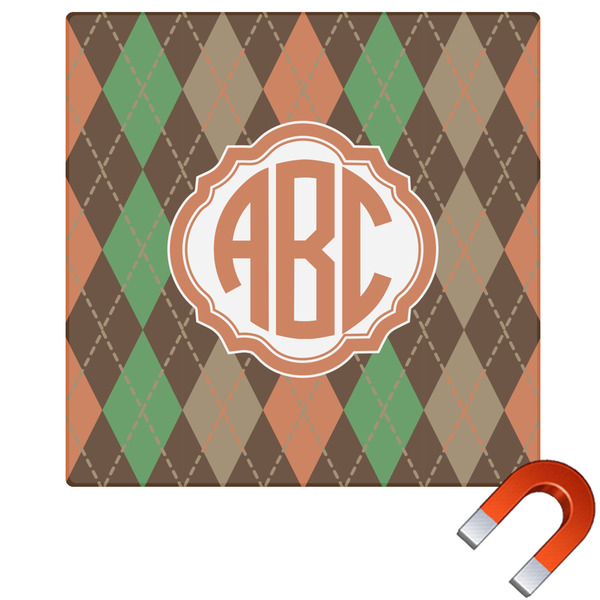 Custom Brown Argyle Square Car Magnet - 10" (Personalized)