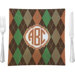 Brown Argyle 9.5" Glass Square Lunch / Dinner Plate- Single or Set of 4 (Personalized)