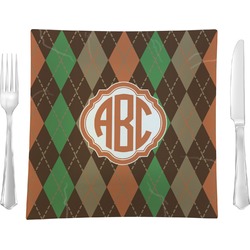 Brown Argyle Glass Square Lunch / Dinner Plate 9.5" (Personalized)