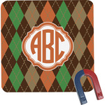 Brown Argyle Square Fridge Magnet w/ Monogram