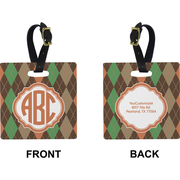 Brown Argyle Square Luggage Tag (Front + Back)
