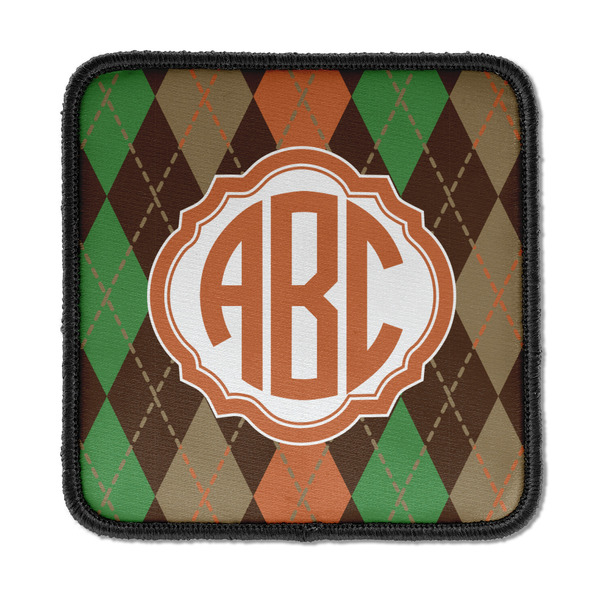 Custom Brown Argyle Iron On Square Patch w/ Monogram