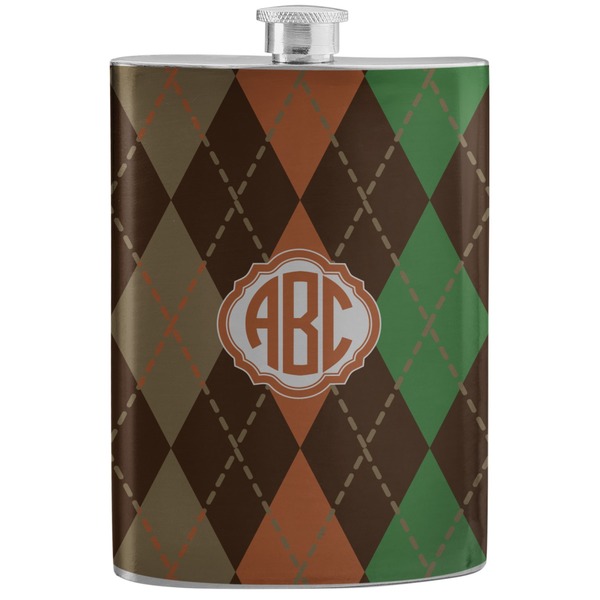 Custom Brown Argyle Stainless Steel Flask (Personalized)
