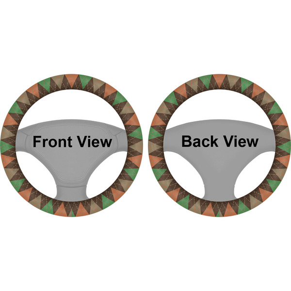 Brown Argyle Steering Wheel Cover- Front and Back