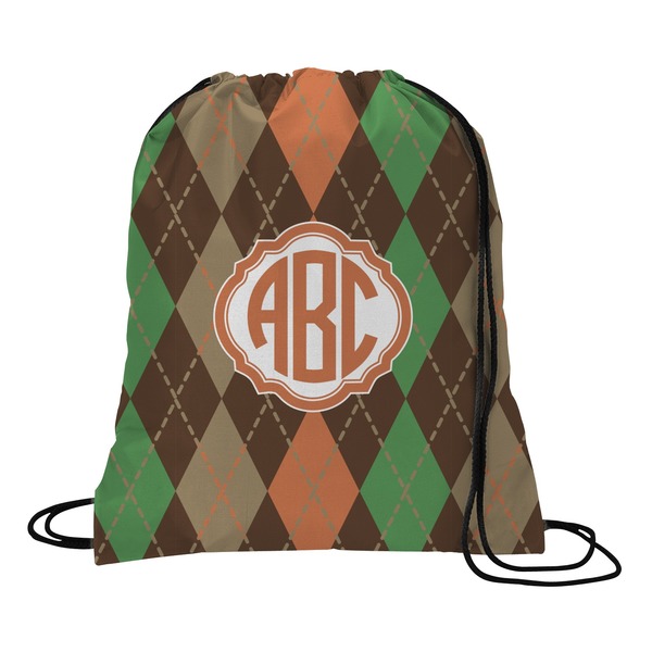 Custom Brown Argyle Drawstring Backpack (Personalized)