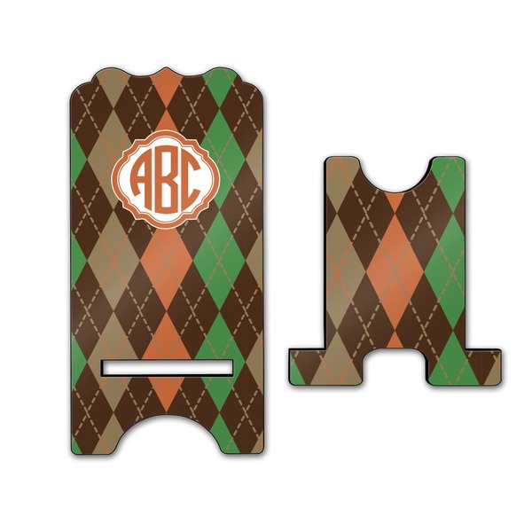Brown Argyle Stylized Phone Stand - Front & Back - Large