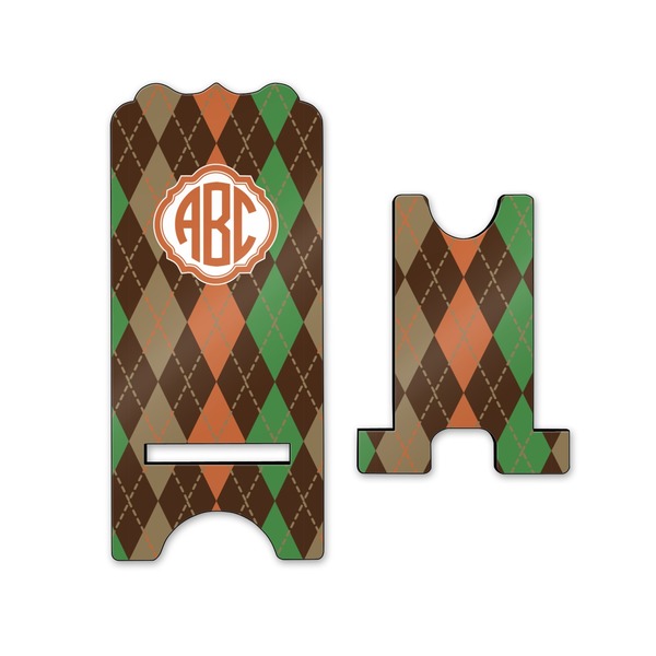 Brown Argyle Stylized Phone Stand - Front & Back - Small
