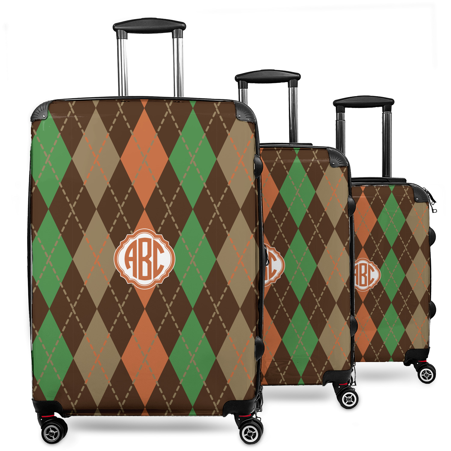 Custom Brown Argyle 3 Piece Luggage Set - 20 Carry On, 24 Medium