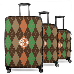 Brown Argyle 3 Piece Luggage Set - 20" Carry On, 24" Medium Checked, 28" Large Checked (Personalized)