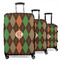 Brown Argyle 3 Piece Luggage Set - 20" Carry On, 24" Medium Checked, 28" Large Checked (Personalized)
