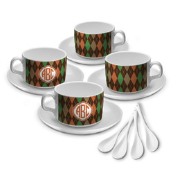Brown Argyle Tea Cup - Set of 4 (Personalized)