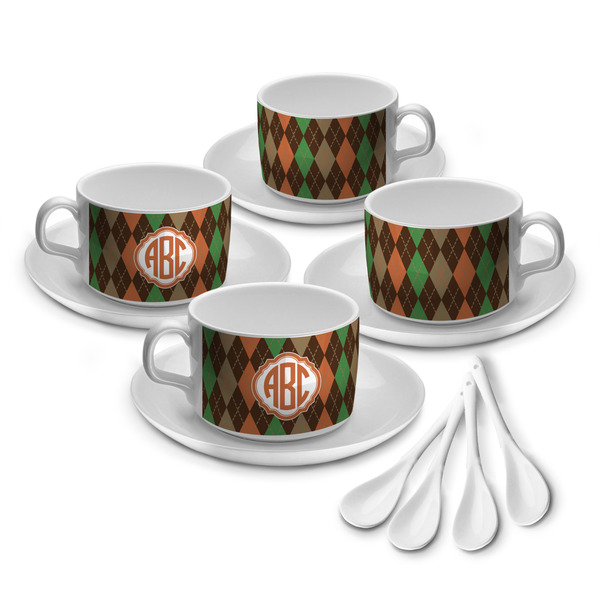 Custom Brown Argyle Tea Cup - Set of 4 (Personalized)