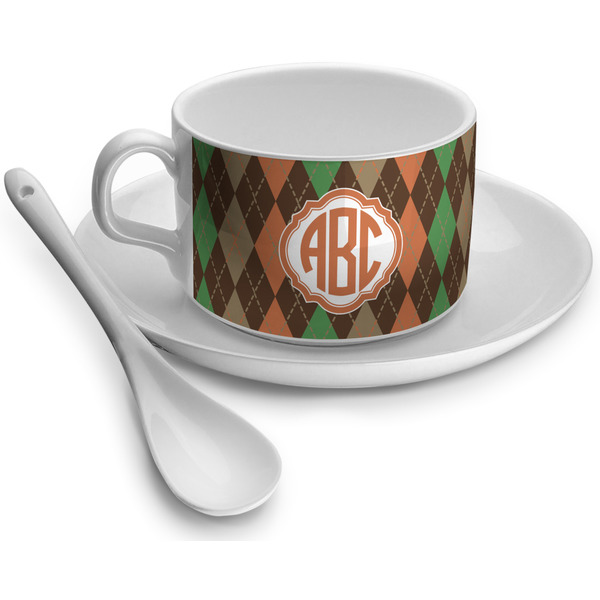 Custom Brown Argyle Tea Cup (Personalized)