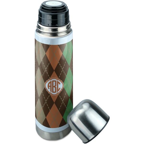 Brown Argyle Thermos - Lid Off
