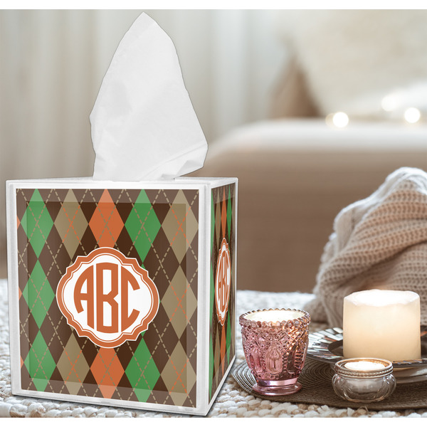 Brown Argyle Tissue Box - LIFESTYLE