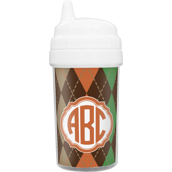 Custom Brown Argyle Toddler Sippy Cup (Personalized)