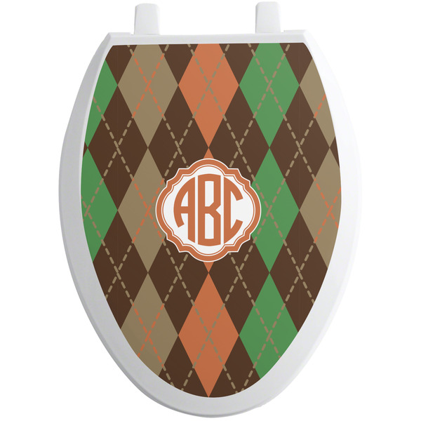 Custom Brown Argyle Toilet Seat Decal - Elongated (Personalized)