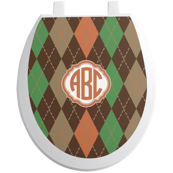 Custom Brown Argyle Toilet Seat Decal - Round (Personalized)