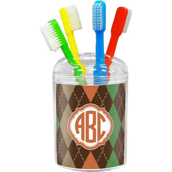 Custom Brown Argyle Toothbrush Holder (Personalized)