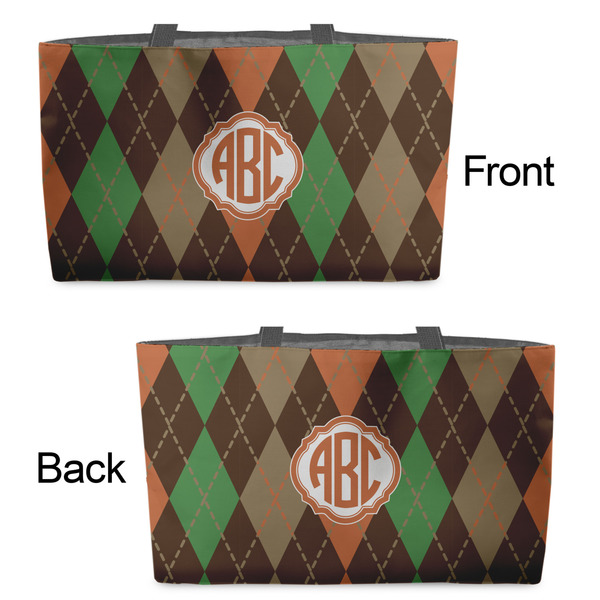 Brown Argyle Tote w/Black Handles - Front & Back Views
