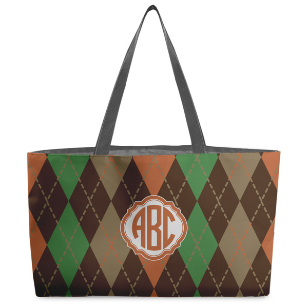 Custom Brown Argyle Beach Totes Bag - w/ Black Handles (Personalized)