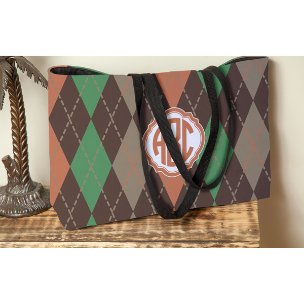 Brown Argyle Tote w/Black Handles - Lifestyle View