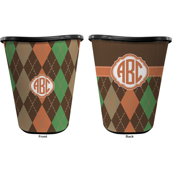 Brown Argyle Trash Can Black - Front and Back - Apvl