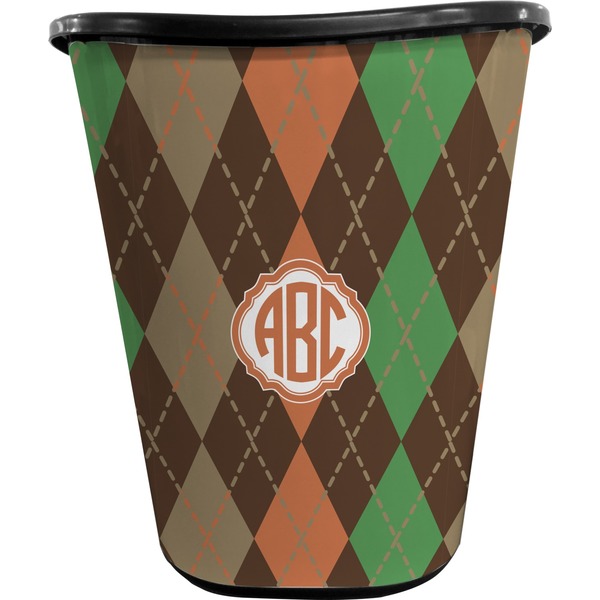 Custom Brown Argyle Waste Basket - Double Sided (Black) (Personalized)