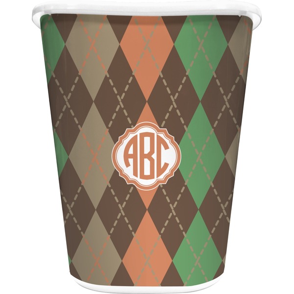 Custom Brown Argyle Waste Basket - Double Sided (White) (Personalized)
