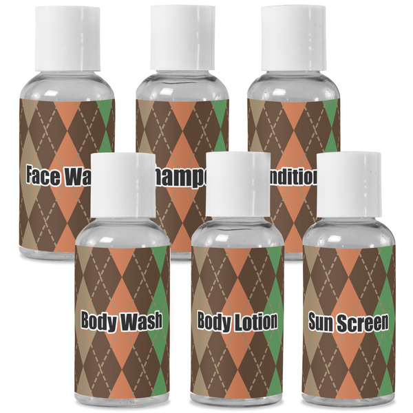 Custom Brown Argyle Travel Bottles (Personalized)
