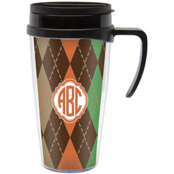 Brown Argyle Acrylic Travel Mug with Handle (Personalized)