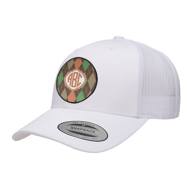 Custom Brown Argyle Trucker Hat - White (Personalized)