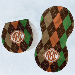 Brown Argyle Burp Pads - Velour - Set of 2 w/ Monogram