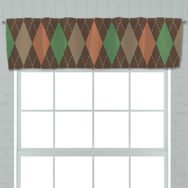 Brown Argyle Valance - Closeup on window