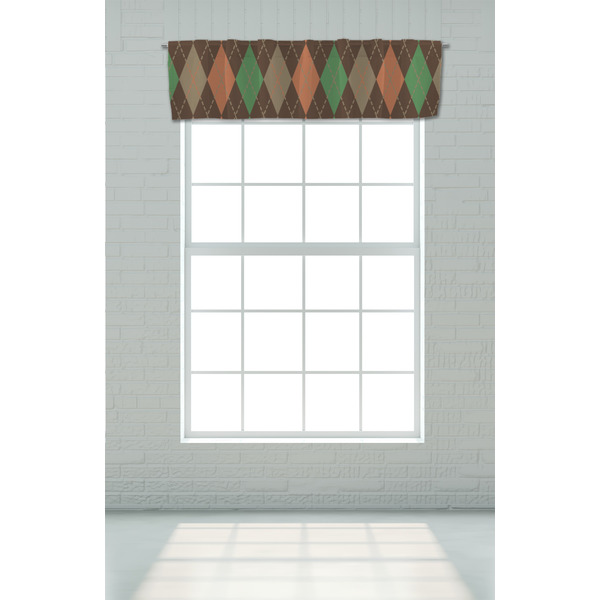 Brown Argyle Valance - On window