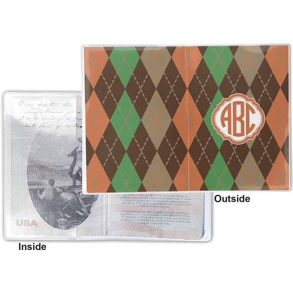 Brown Argyle Vinyl Passport Holder - Flat Front and Back