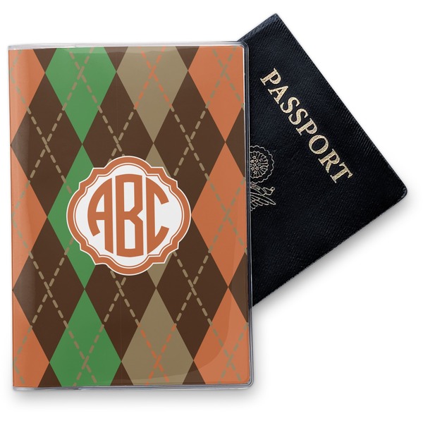 Custom Brown Argyle Vinyl Passport Holder (Personalized)