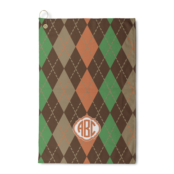 Custom Brown Argyle Waffle Weave Golf Towel (Personalized)