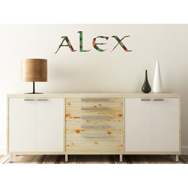 Brown Argyle Wall Name Decal On Wooden Desk