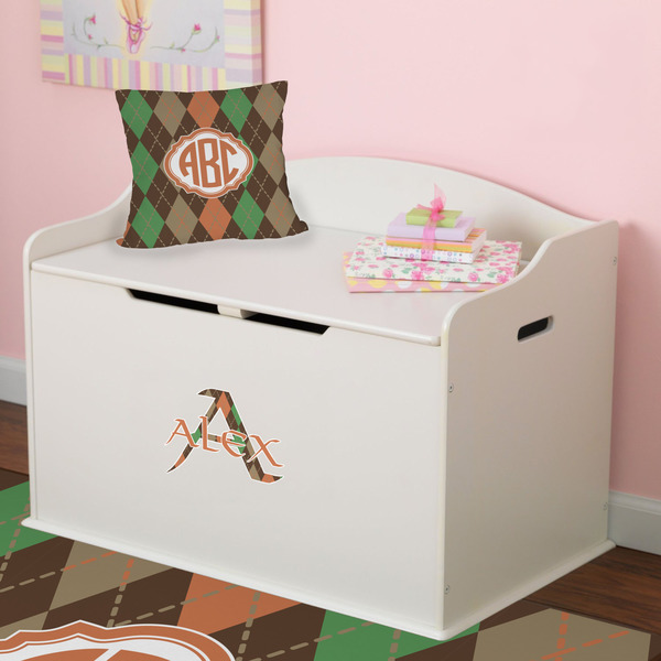 Brown Argyle Wall Name & Initial Small on Toy Chest