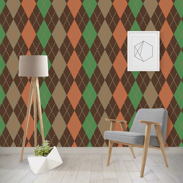 Custom Brown Argyle Wallpaper & Surface Covering (Water Activated - Removable)