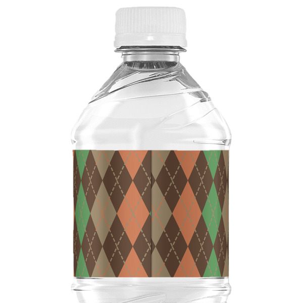 Brown Argyle Water Bottle Label - Back View