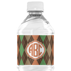 Brown Argyle Water Bottle Labels - Custom Sized (Personalized)